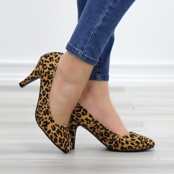 Shoes - Leopard Suede Low Heel Rockabilly Kitten Pumps